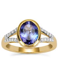AAA Tanzanite Ring with Diamond in 18K Gold 2.20cts