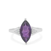 Zambian Amethyst Ring with White Zircon in Sterling Silver 2.55cts