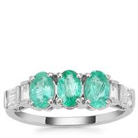 Siberian Emerald Ring with White Zircon in 9K White Gold 1.80cts