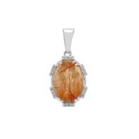 Rutile Quartz Pendant with White Zircon in Sterling Silver 5.40cts