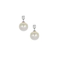 Edison Cultured Pearl (10mm) Earrings with White Topaz in Rhodium Plated Sterling Silver
