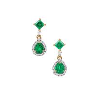 Panjshir Emerald Earrings with Diamond in 18K Gold 1.05cts