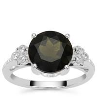 Moldavite Ring with White Zircon in Sterling Silver 3.05cts