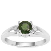 Chrome Diopside Ring with White Zircon in Sterling Silver 0.73ct