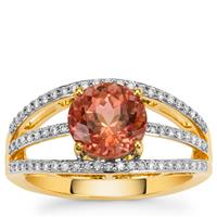 Congo Peach Tourmaline Ring with Diamond in 18K Gold 2.60cts