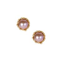 Naturally Papaya Cultured Pearl Earrings with White Topaz in Gold Tone Sterling Silver 