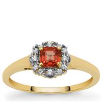 Asscher Cut Songea Red Sapphire Ring with White Zircon in 9K Gold 0.60ct