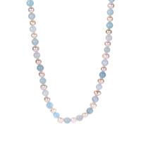 Aquamarine Necklace with Kaori Cultured Pearl in Sterling Silver