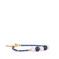 Lapis Lazuli Bracelet with Kaori Cultured Pearl in Gold Tone Sterling Silver
