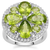 Nanshan Peridot Ring with White Zircon in Sterling Silver 7.35cts