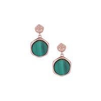 Malachite Earrings with White Topaz in Rose Tone Sterling Silver 4.60cts