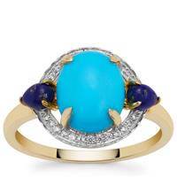 Sleeping Beauty Turquoise, Sar-i-Sang Lapis Lazuli Ring with White Zircon in 9K Gold 2.60cts