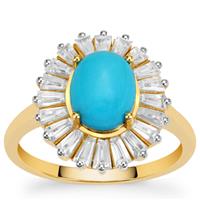 Sleeping Beauty Turquoise Ring with White Zircon in 9K Gold 3.45cts