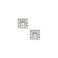 Kaori Cultured Pearl Earrings with White Topaz in Sterling Silver (7.50mm)