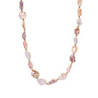 Purple Flash Baroque Pearl Necklace in Gold Tone Sterling Silver