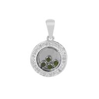 Chrome Diopside, Optic Quartz Pendant with White Zircon in Sterling Silver 2.10cts