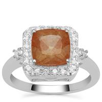 Imperial Mongolian Andesine Ring with White Zircon in Sterling Silver 2.45cts