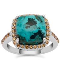 Congo Chrysocolla Ring with Nigerian Orange Sapphire in Sterling Silver 6.95cts