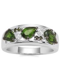 Chrome Diopside, Green Tourmaline Ring with White Zircon in Sterling Silver 1.72cts