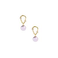 Baroque Cultured Pearl Earrings with White Topaz in Gold Tone Sterling Silver (5mm)