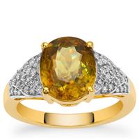 Ambilobe Sphene Ring with Diamonds in 18K Gold 4.35cts 
