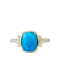 Ethiopian Paraiba Blue Opal Ring with White Zircon in 9K Gold 2.03cts
