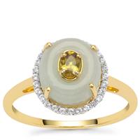 Type A Jadeite, Canary Sphene Ring with White Zircon in 9K Gold 3.50cts