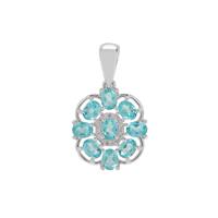 Madagascan Blue Apatite Pendant with White Zircon in Sterling Silver 1.70cts