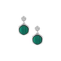 Malachite Earrings with White Topaz in Sterling Silver 4.60cts