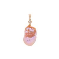 Baroque Papaya Pearl Pendant with White Topaz in Gold Tone Sterling Silver (23 x 15mm)