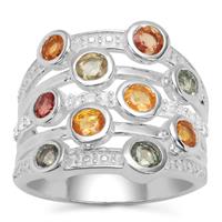 Tunduru Multi-Colour Sapphire Ring with White Zircon in Sterling Silver 2.66cts