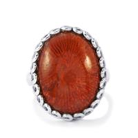 Fossil Red Coral Ring in Sterling Silver 13cts