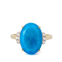 Ethiopian Paraiba Blue Opal Ring with White Zircon in 9K Gold 3.71cts