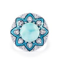 Larimar Enamel Ring with White Topaz in Sterling Silver 4.26cts