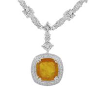 Yellow Sapphire Necklace with White Zircon in Sterling Silver 20cts