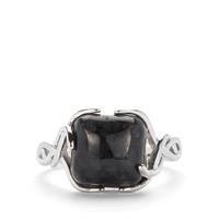 Type A Black Burmese Jadeite Ring in Sterling Silver 6.02cts