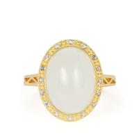 Green Jadeite Ring with White Topaz in Gold Tone Sterling Silver 8.20cts