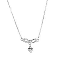 Diamond Heart & Bow Necklace in Sterling Silver