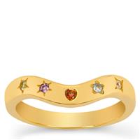 Rajasthan Garnet Ring with Multi Gemstone in Gold Plated Sterling Silver 0.10ct