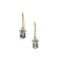 Congo Green Tourmaline Earrings with White Zircon in 9K Gold 1.70cts