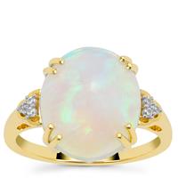 Ethiopian Opal Ring with White Zircon in 9K Gold 4.70cts