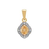 Ceylon Peach Garnet Pendant with White Zircon in Gold Plated Sterling Silver 1cts