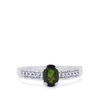 Chrome Diopside Ring with White Topaz in Sterling Silver 1cts