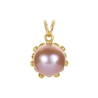 Naturally Papaya Cultured Pearl (10.5mm) & White Topaz Pendant in Gold Tone Sterling Silver 
