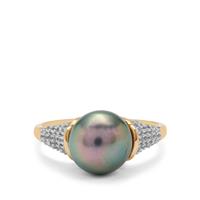 Tahitian Cultured Pearl Ring with White Zircon in 9K Gold (9MM)