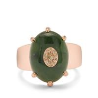 Nephrite Jade Ring with Australian Diamond in Rose Gold Plated Sterling Silver 10.05cts