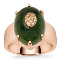 Bi Yu Jade Ring with Australian Diamond in Rose Gold Plated Sterling Silver 10.05cts