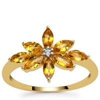 Nigerian Yellow Tourmaline Ring with White Zircon in 9K Gold 1.05cts