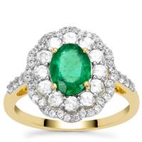 Zambian Emerald Ring with White Zircon in 9K Gold 2.30cts
