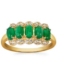 Sandawana Emerald Ring with White Zircon in 9K Gold 1.49cts